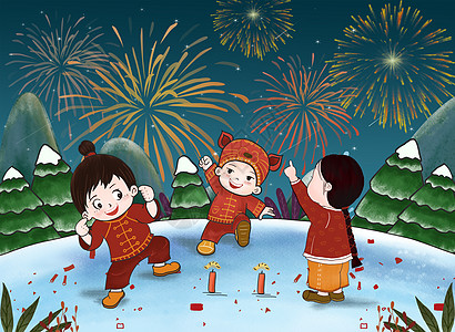 春节看烟花背景图片
