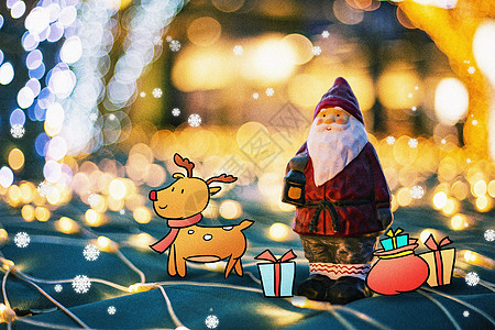 圣诞节摄影圣诞老人与麋鹿插画