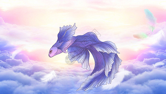 梦幻翅膀云层上的金鱼设计图片