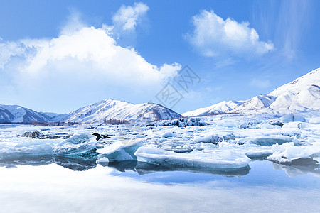 结冰冬季雪景设计图片