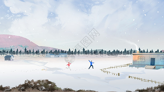 小雪冬日雪景插画