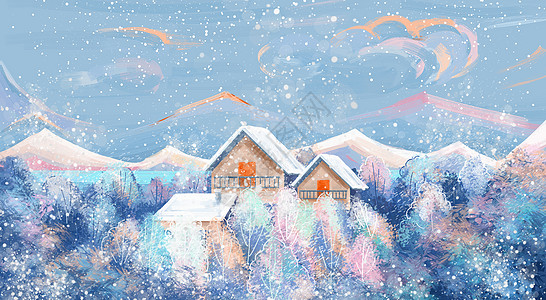 梦幻冬季冬天的房子高清图片