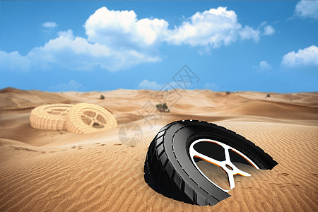 沙漠中的轮胎图片