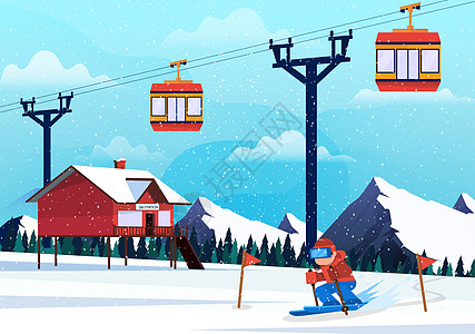 时尚简约冬季景色户外滑雪图片