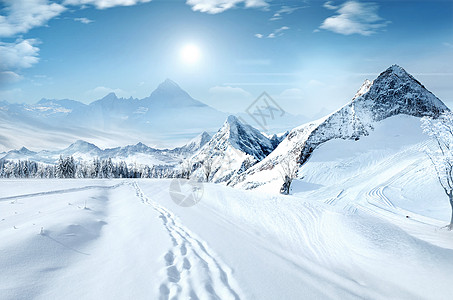 太阳雪冬季雪景设计图片
