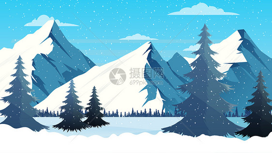 蓝色雪山风景图片