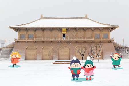 冬天旅游古城游玩雪地图片