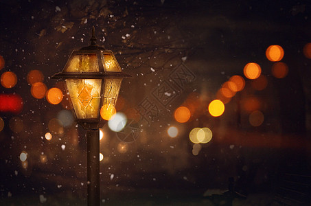 雪夜路灯图片素材 正版创意图片 摄图网