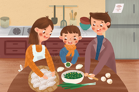 冬至一家人包饺子背景图片