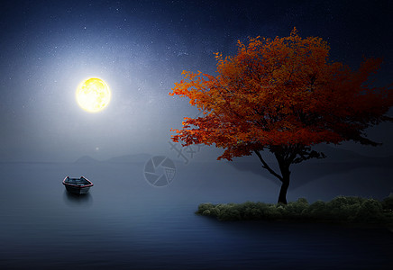 夜晚宁静湖面背景图片