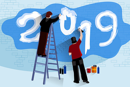 创意2019墙绘艺术过新年背景图片