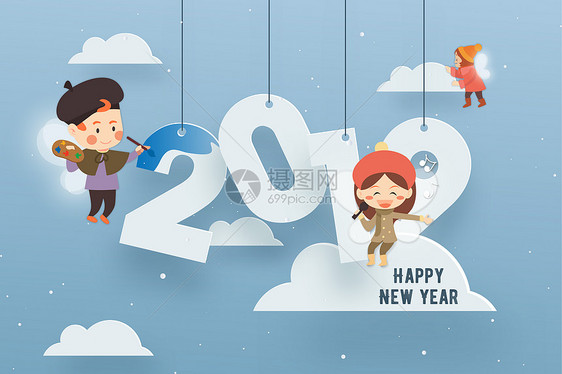 2019可爱简约艺术精灵过新年图片