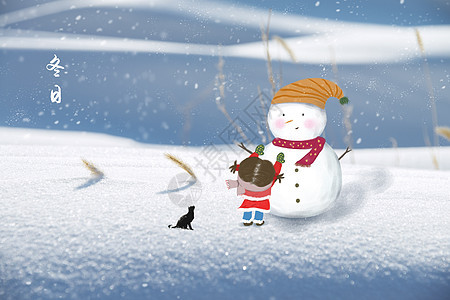 冬日堆雪人创意摄影插画背景图片