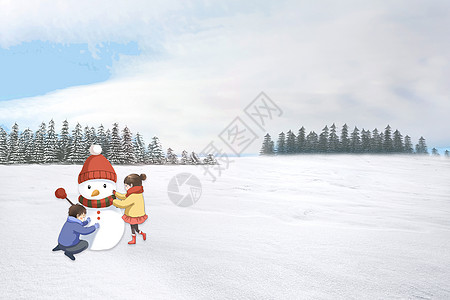 雪地孩子冬季雪景设计图片