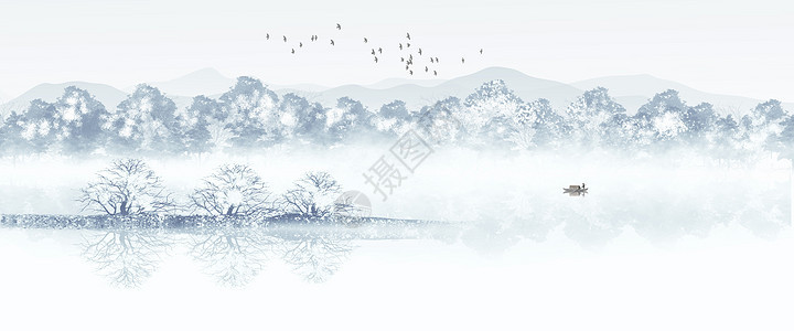 小寒大寒二十四节气山水冬季插画图片