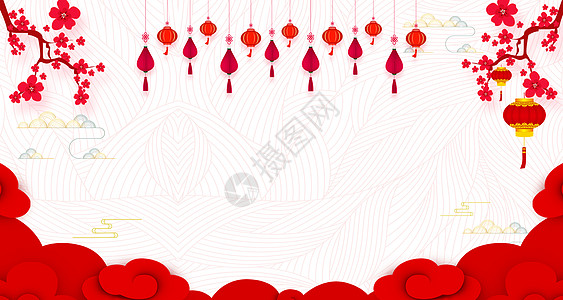 红色春节灯笼复古新年背景设计图片