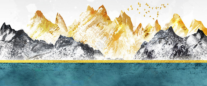 新中式冬季山水画背景图片