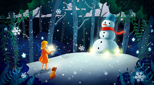 冬季雪人童话背景图片