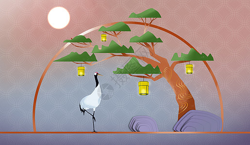 简约松树仙鹤背景图片