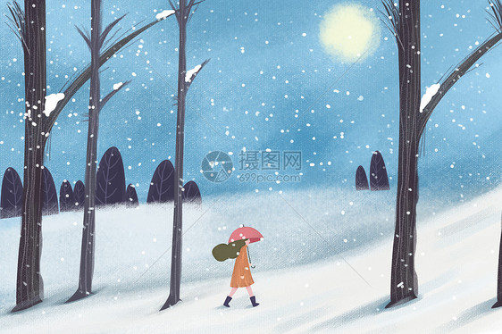 冬季唯美雪景插画图片