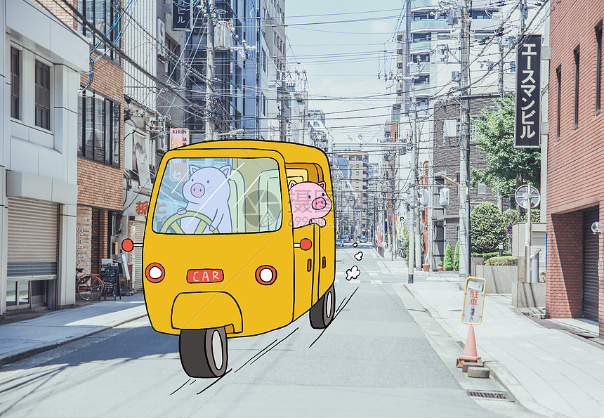 创意日本旅行小猪图片