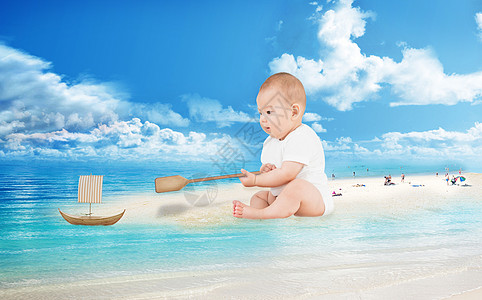 婴儿海边海边宝宝高清图片