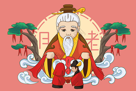 古风红线素材中国民间俗神·月老插画