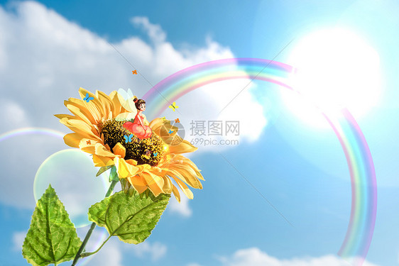 创意阳光彩虹向日葵图片