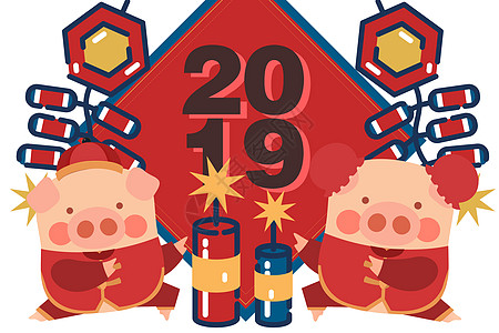 2019数字猪年插画背景图片