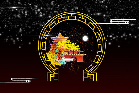中式拱门内景背景图片