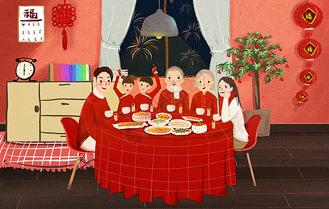 新春年夜饭一家人地板高清图片