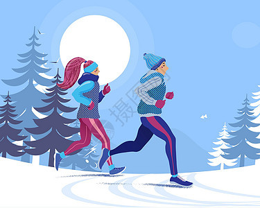 冬季运动人物插画图片