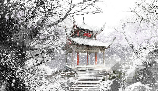 冬季雪景凉亭图片
