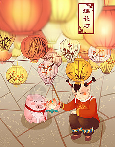 春节习俗正月赏花灯背景图片