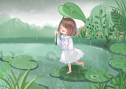 雨水时节雨水踏青时节插画