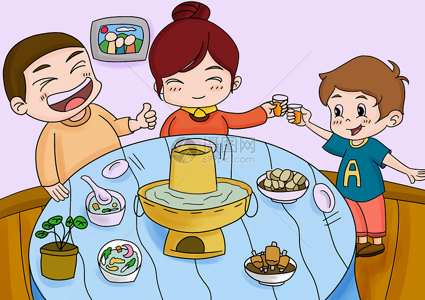 家人吃火锅插画图片下载-正版图片400995520-摄图网