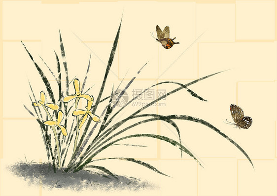 水墨兰花和蝴蝶图片