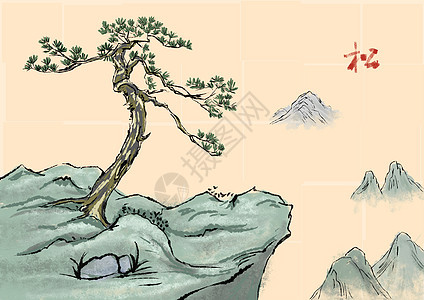 水墨松树背景图片