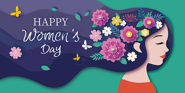 三八妇女节剪纸风花卉背景高清图片