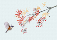 写意枫叶和鸟图片