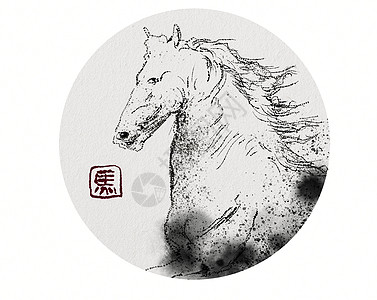 手绘描点水墨奔腾跑马手绘中国风骏马背景图片