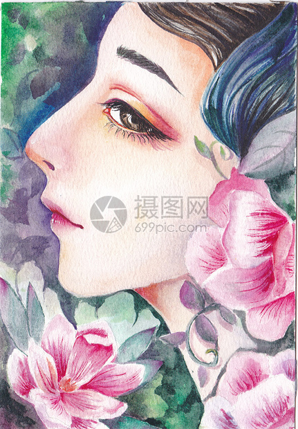 美女与花图片