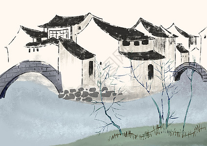 水墨江南的房子背景图片