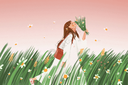 春天的少女 gif图片素材