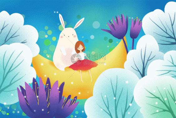 月亮上的白兔和少女gif图片