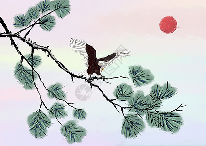 水墨的鹰松树背景图片