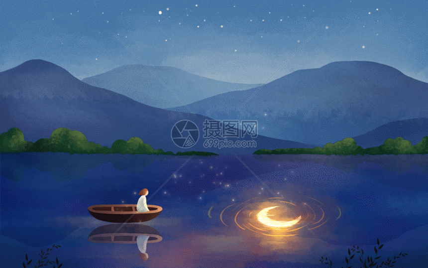 湖中央的月亮gif动图图片-正版gif素材401017149-摄图网