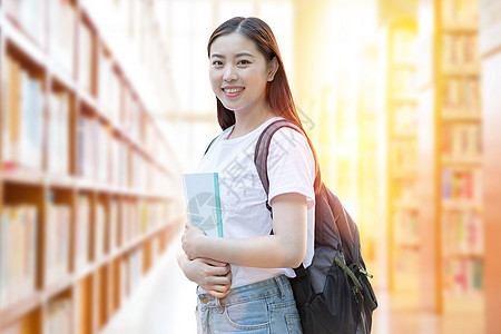 大学生图书馆学习女生高清图片素材