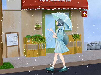 小清新风格日系节日清明节下雨插画图片