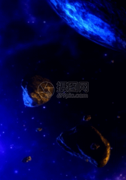 蓝色太空陨石旋转h5动态背景图片